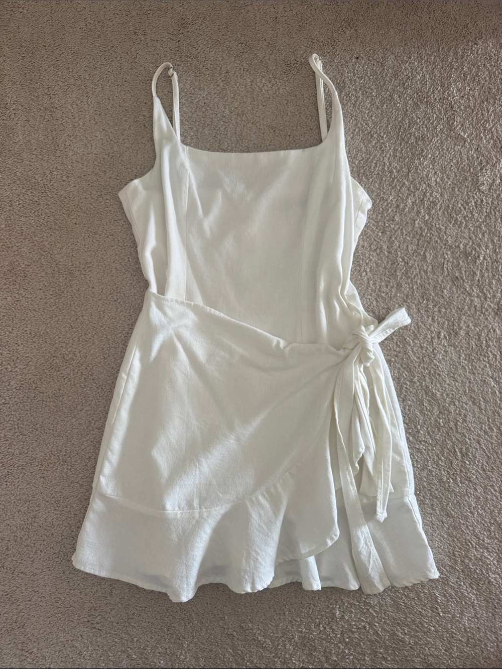 White Tie-Waist Spaghetti Strap Wrap Dress